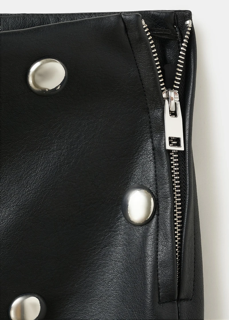 Studded faux-leather skirt