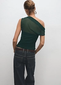 Semi-transparent top with asymmetrical neckline