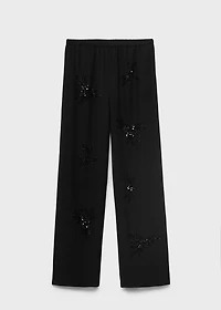 Rhinestone-embroidered pants