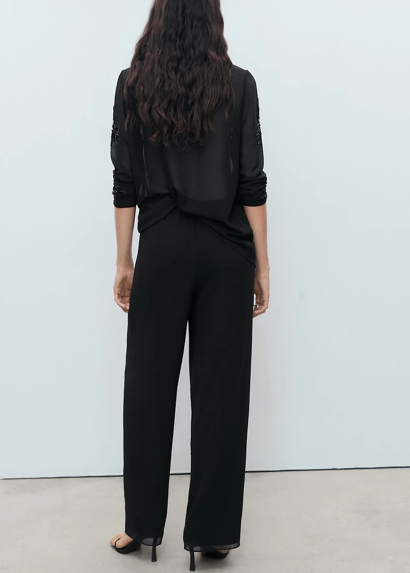 Rhinestone-embroidered pants