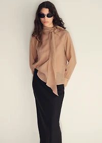 Linen-blend straight skirt