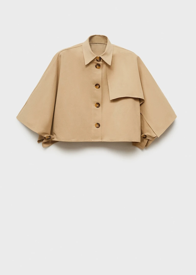 Cape-style cropped trench coat