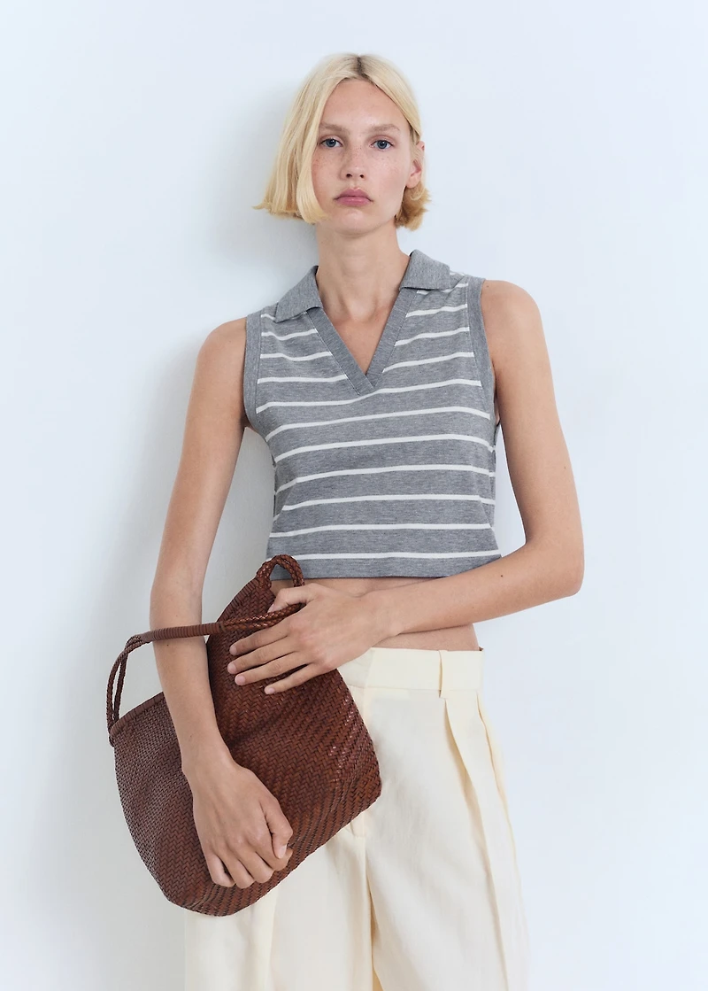 Striped cropped polo shirt