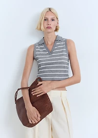 Striped cropped polo shirt