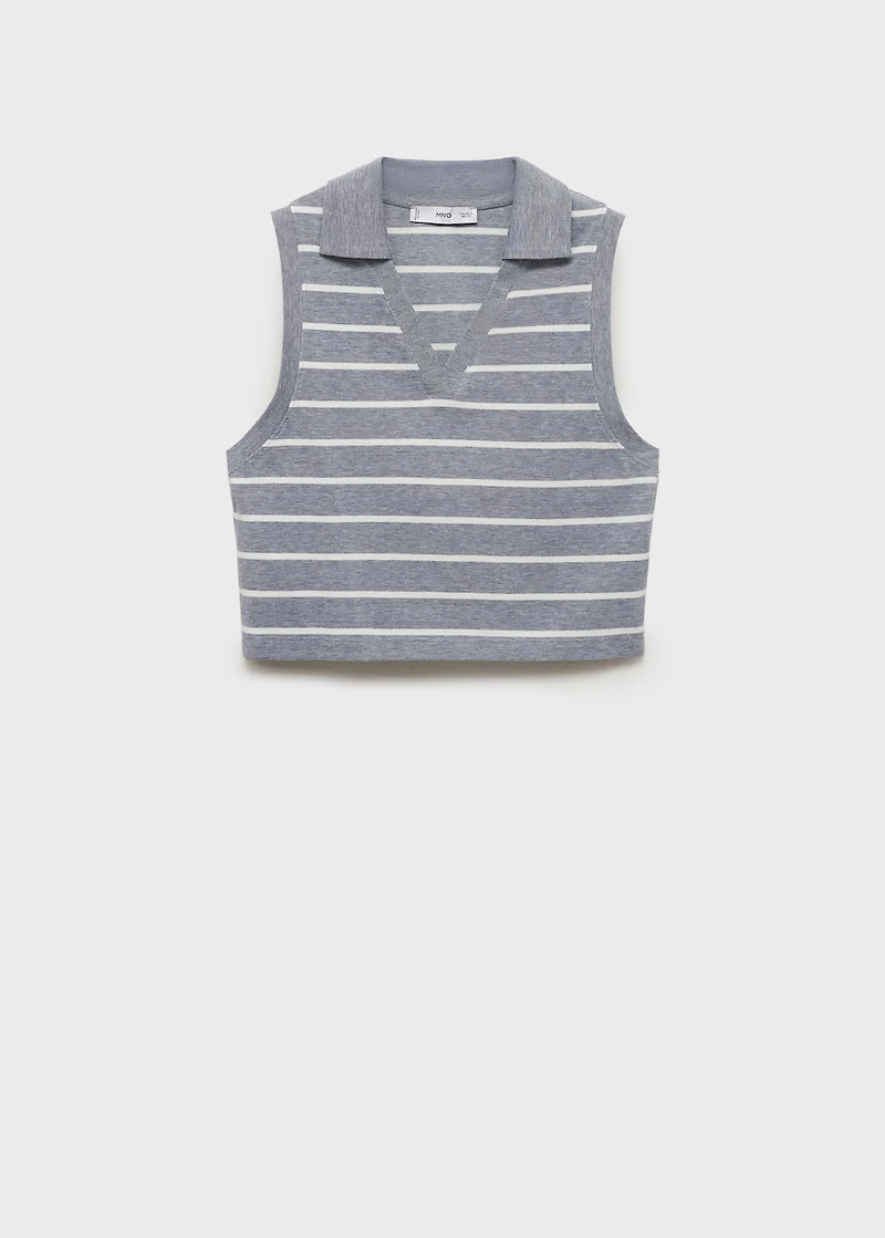 Striped cropped polo shirt