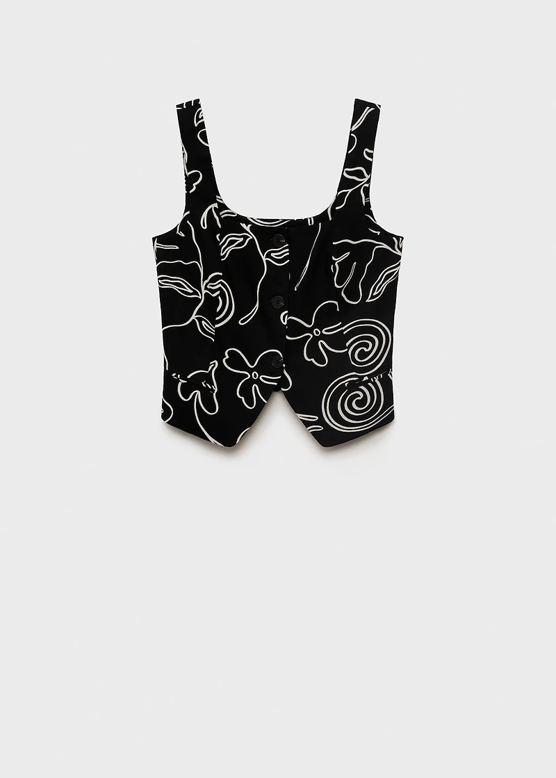 Floral-print linen suit vest