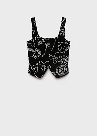 Floral-print linen suit vest