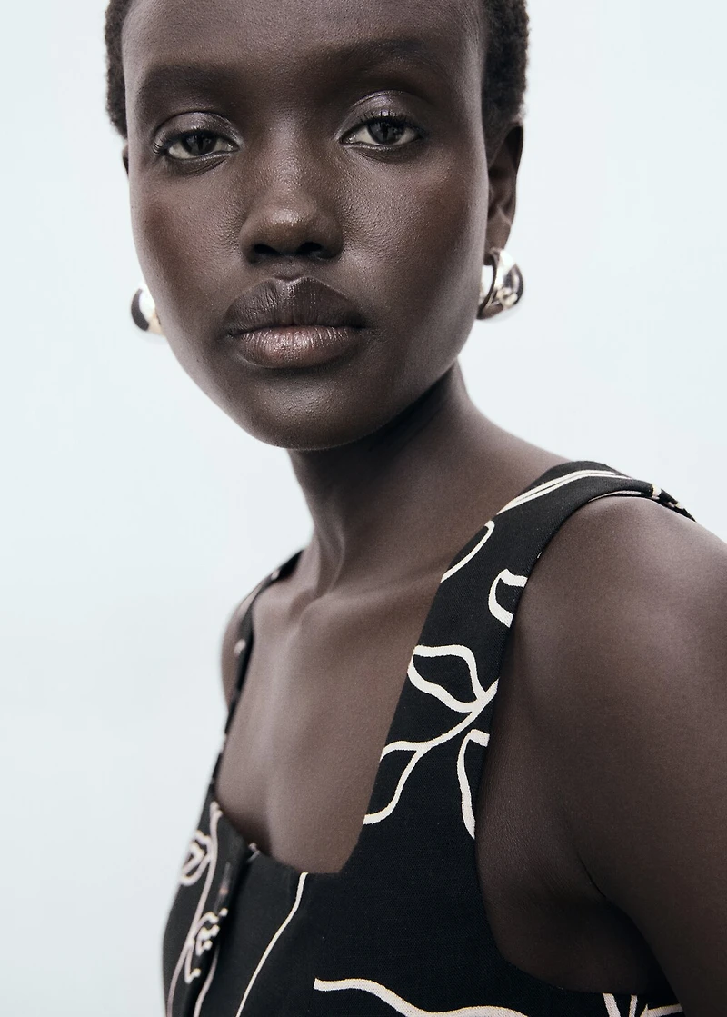 Floral-print linen suit vest