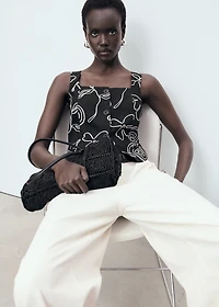 Floral-print linen suit vest