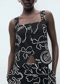 Floral-print linen suit vest