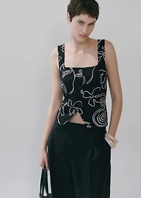 Floral-print linen suit vest