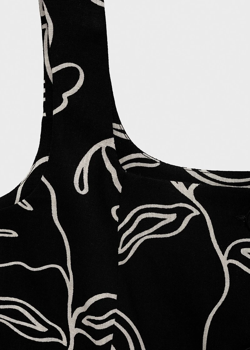 Floral-print linen suit vest