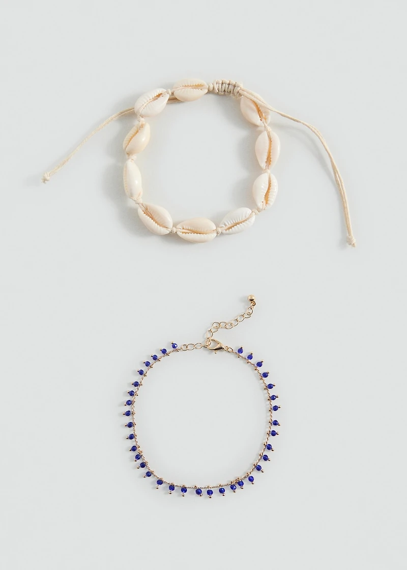 Shell and bead ankle bracelets