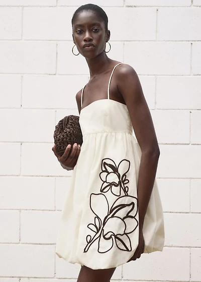Balloon dress with embroidered flowers