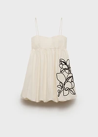 Balloon dress with embroidered flowers