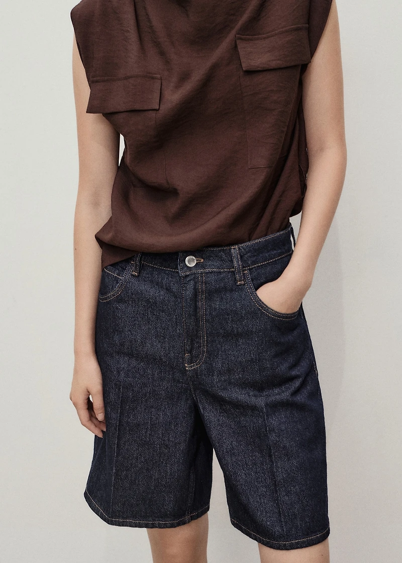 High-waist rinse-wash denim shorts