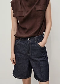 High-waist rinse-wash denim shorts