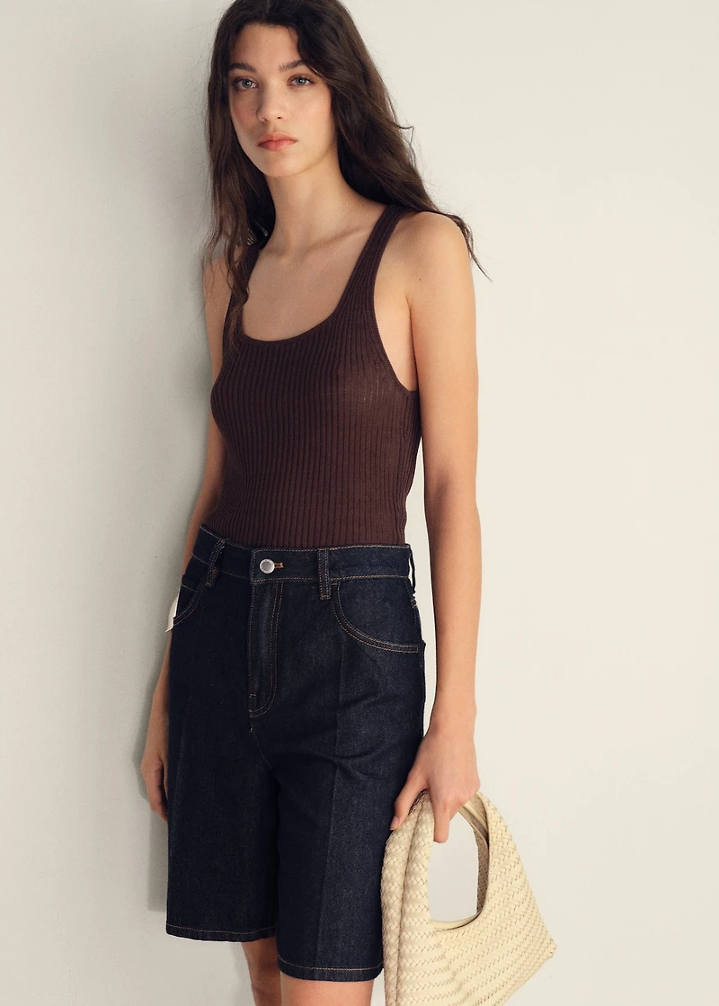 High-waist rinse-wash denim shorts