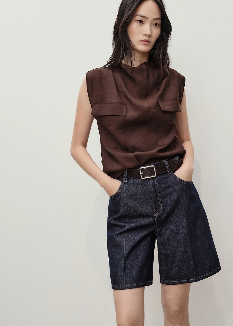 High-waist rinse-wash denim shorts