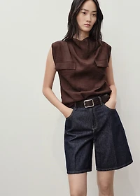 High-waist rinse-wash denim shorts