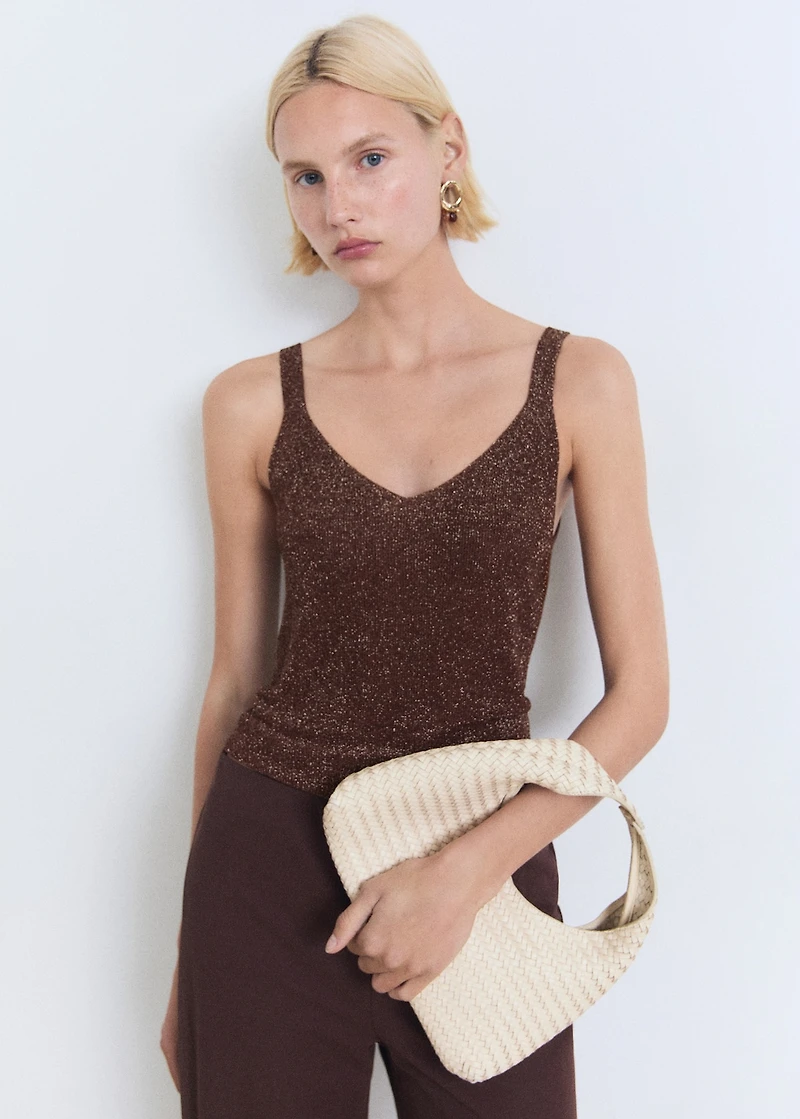 Lurex knitted V-neck top