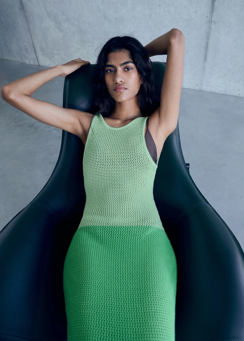 Long two-tone crochet dress