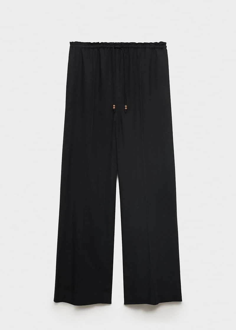 Linen-blend elastic waist pants