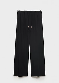 Linen-blend elastic waist pants