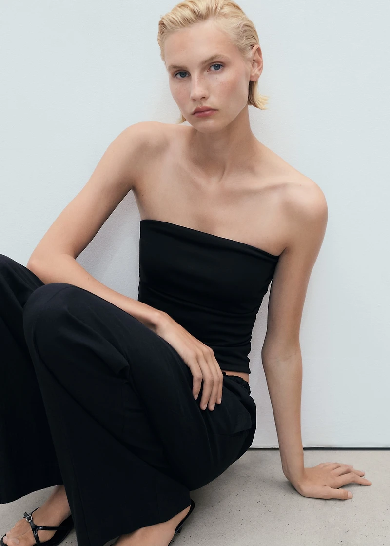 Linen-blend elastic waist pants