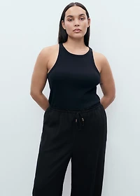 Linen-blend elastic waist pants