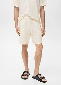 Cotton seersucker bermuda shorts with drawstring