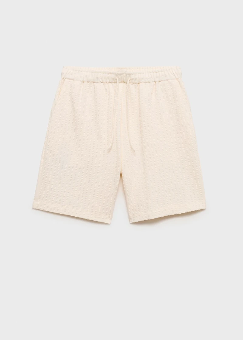 Cotton seersucker bermuda shorts with drawstring