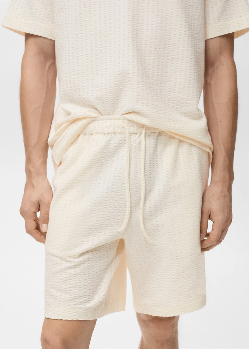 Cotton seersucker bermuda shorts with drawstring