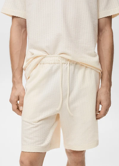 Cotton seersucker bermuda shorts with drawstring