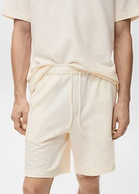 Cotton seersucker bermuda shorts with drawstring