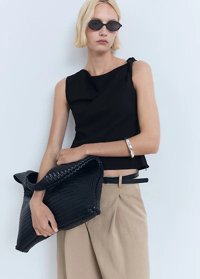 Asymmetrical draped top with straps