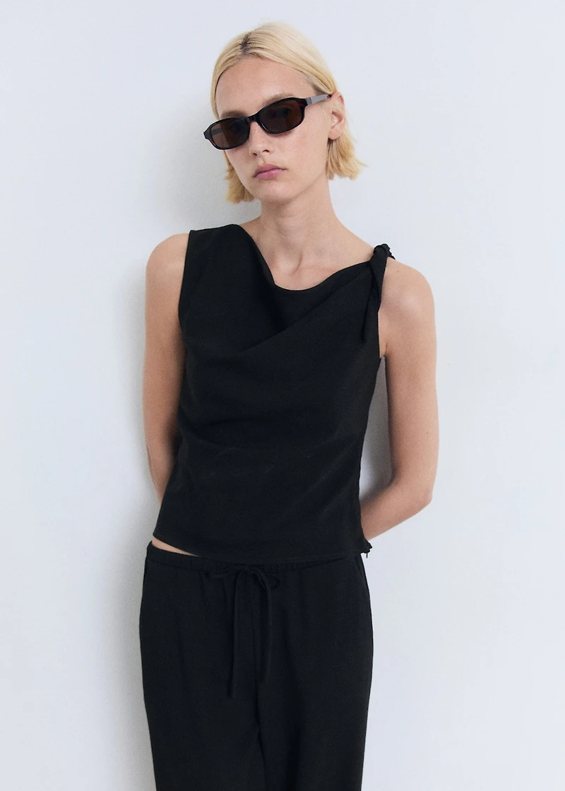 Asymmetrical draped top with straps