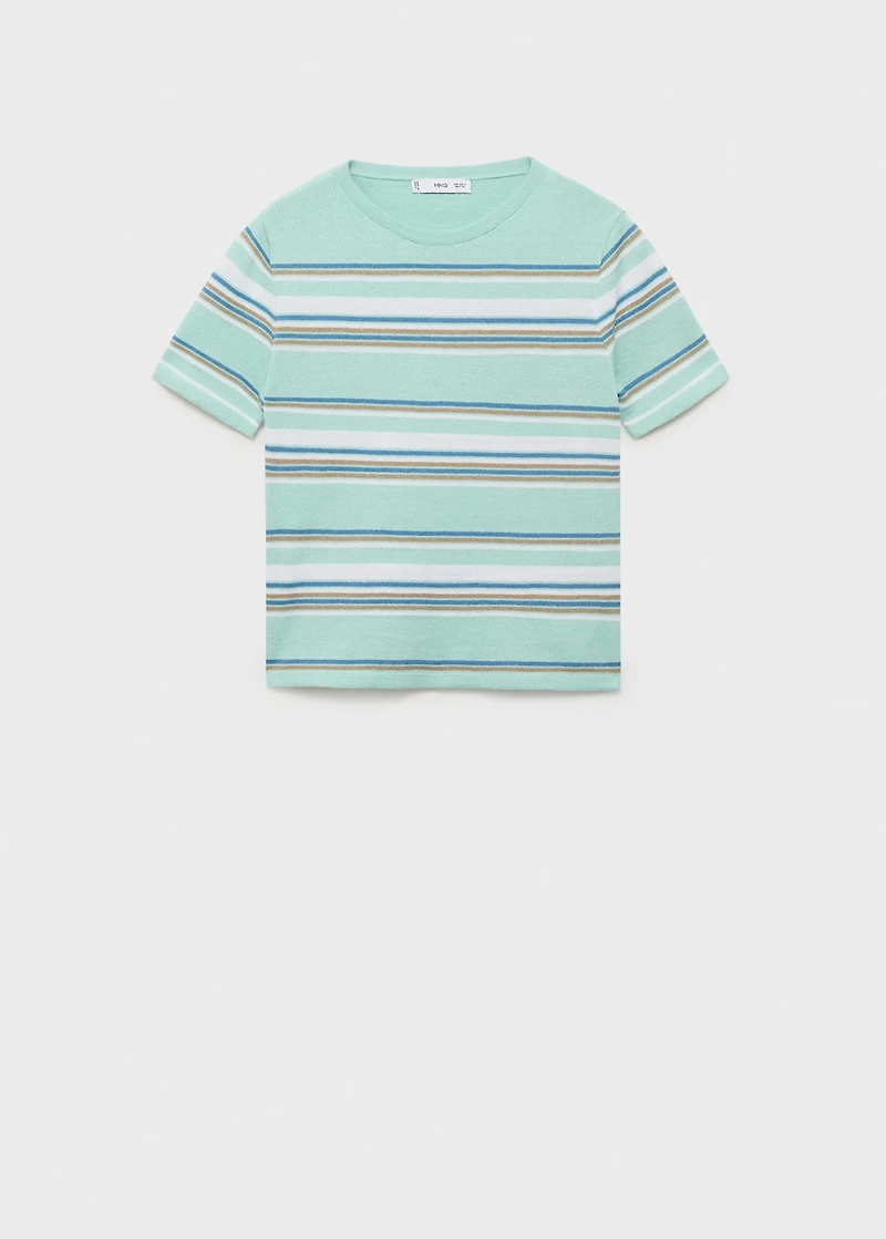 Short-sleeved sweater with combined stripes