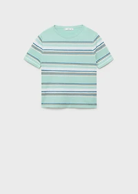 Short-sleeved sweater with combined stripes