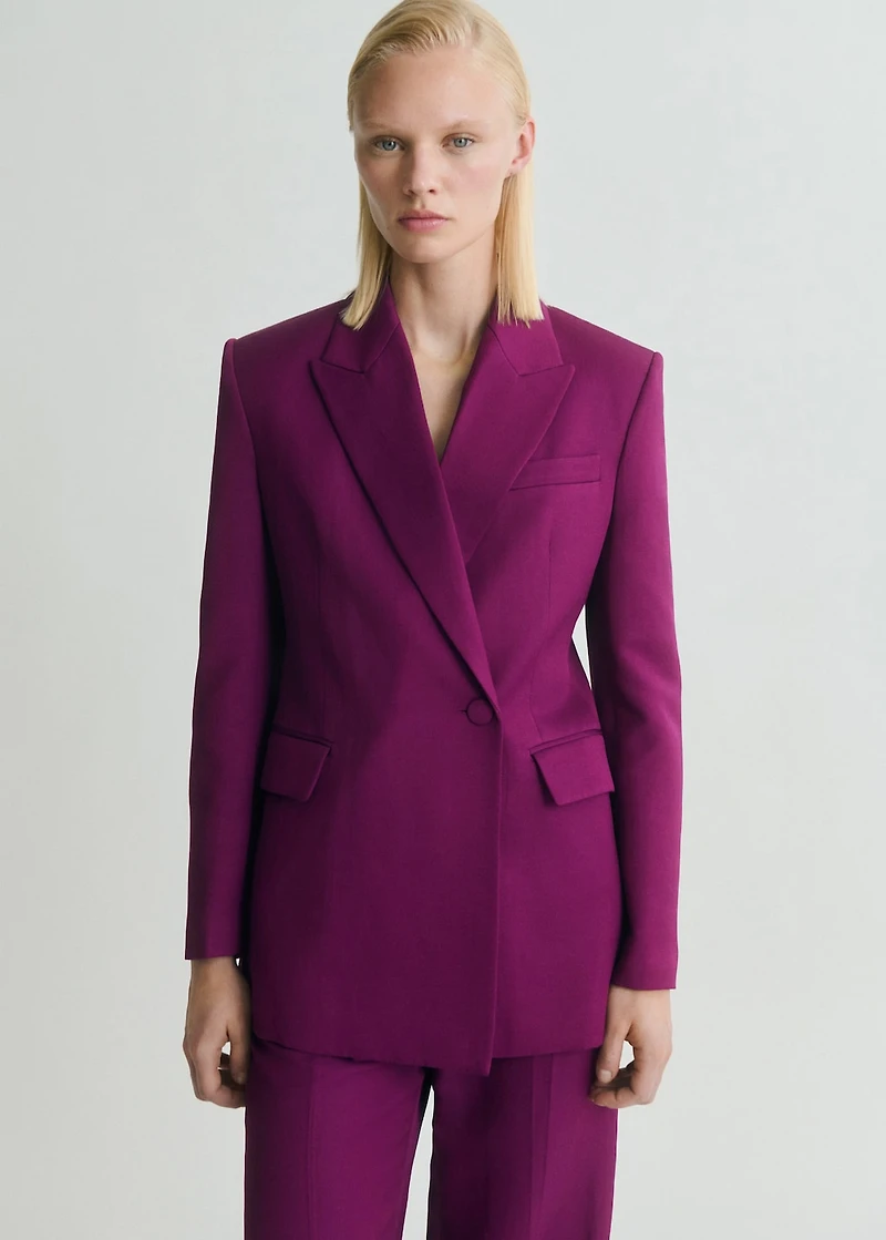 Linen-blend double-breasted suit blazer