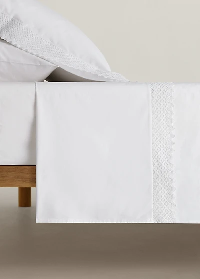 Cotton percale lace top sheet for 90 cm bed