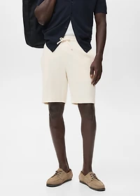 Textured cotton bermuda shorts with drawstring
