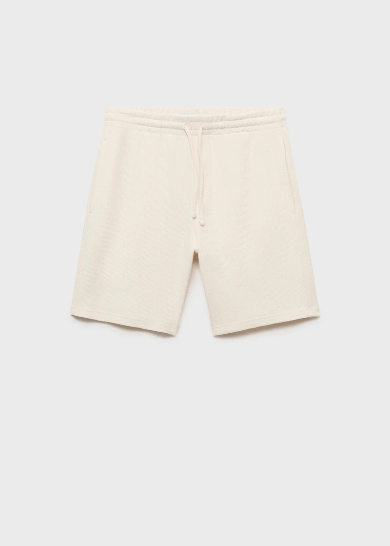 Textured cotton bermuda shorts with drawstring