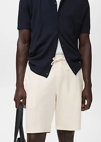 Textured cotton bermuda shorts with drawstring
