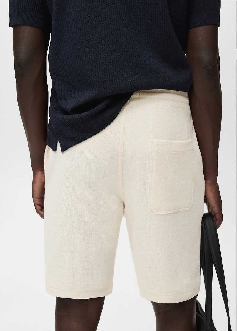 Textured cotton bermuda shorts with drawstring
