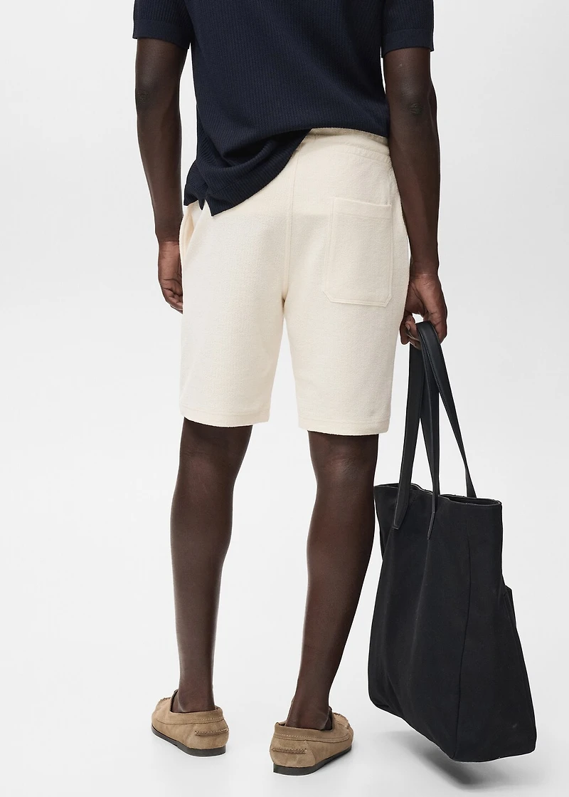 Textured cotton bermuda shorts with drawstring