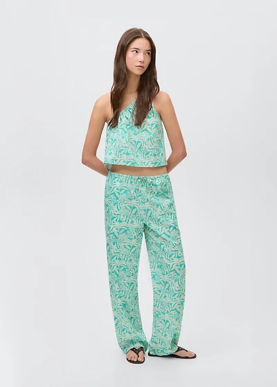Cotton pants with leaf pattern