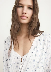 Floral-print dressing gown with lace trim