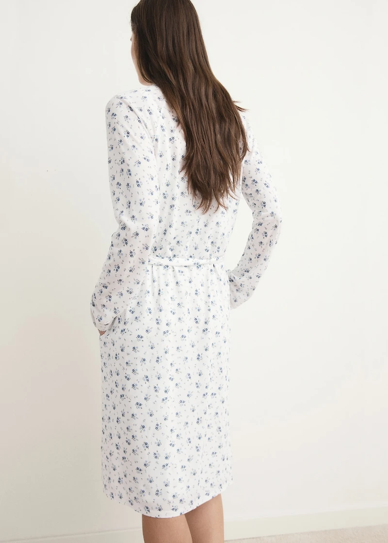 Floral-print dressing gown with lace trim