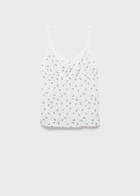 Floral-print pajama top with lace trim